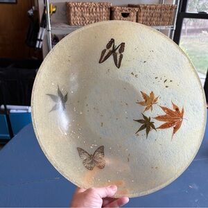 MCM vintage fiberglass bowl with maple leafs and butterflies